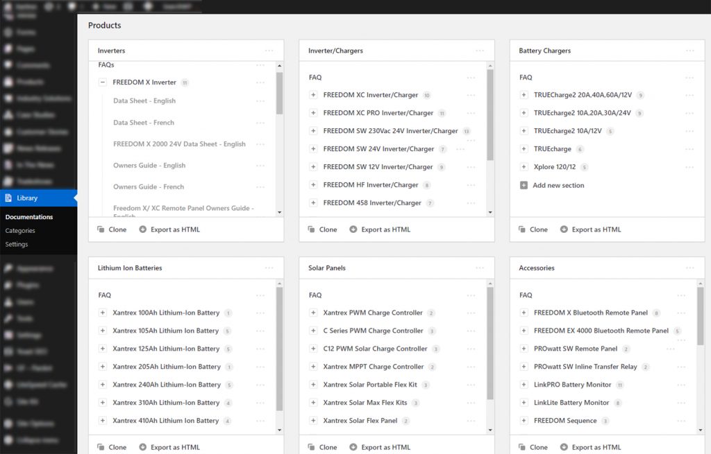 The Library WordPress Custom Post Type created by Hammerhead Vancouver for Xantrex.