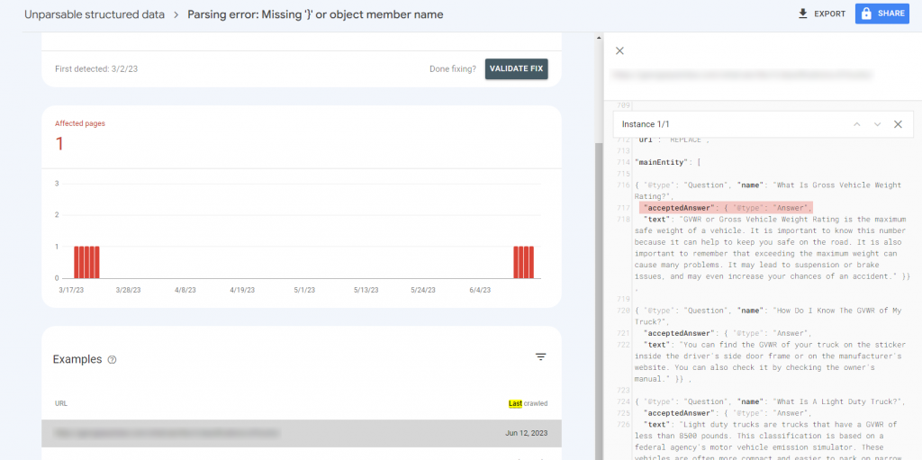 Parsing error: Missing '}' or object member name in Google Search Console.